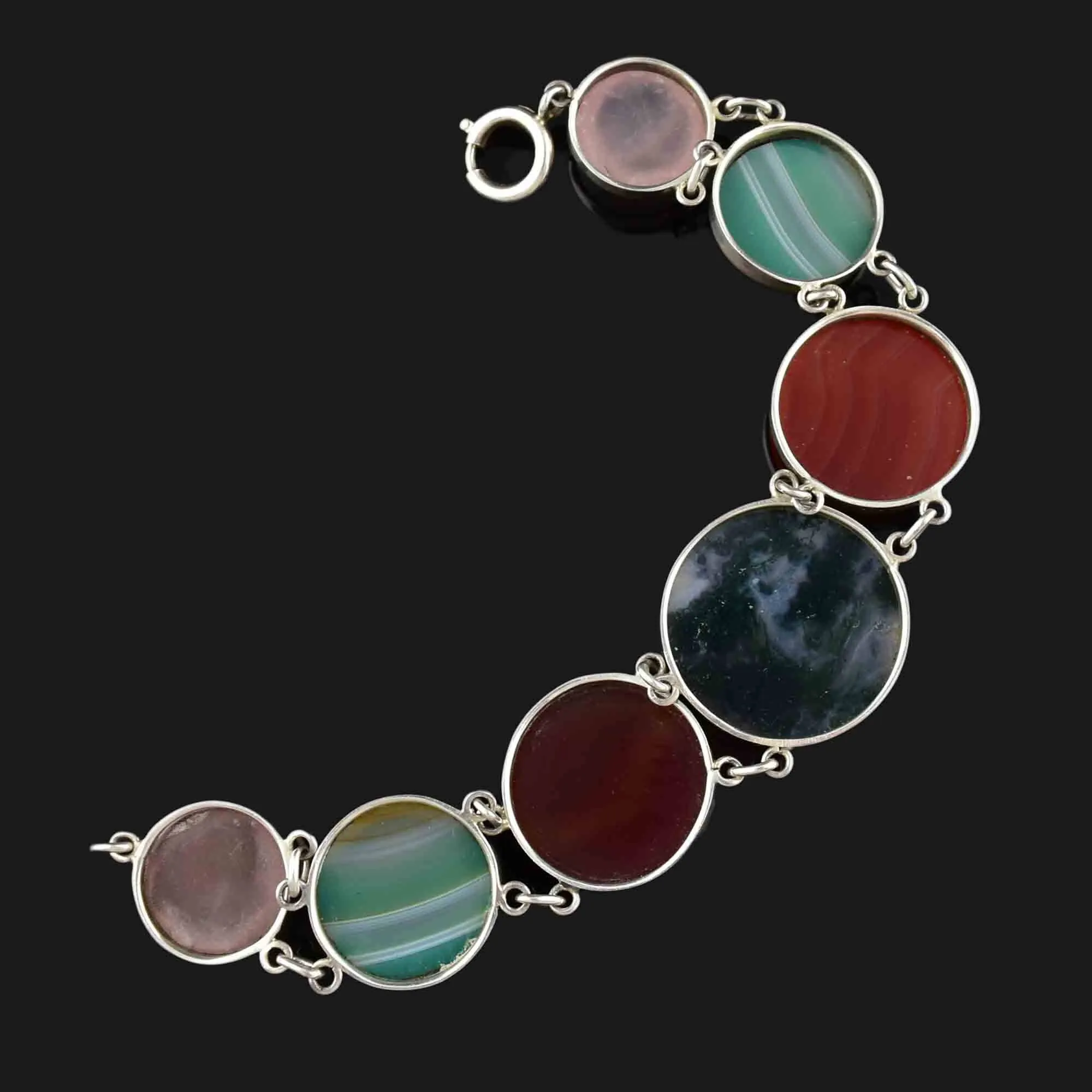 Vintage Silver Scottish Moss Agate Amethyst Banded Agate Bracelet