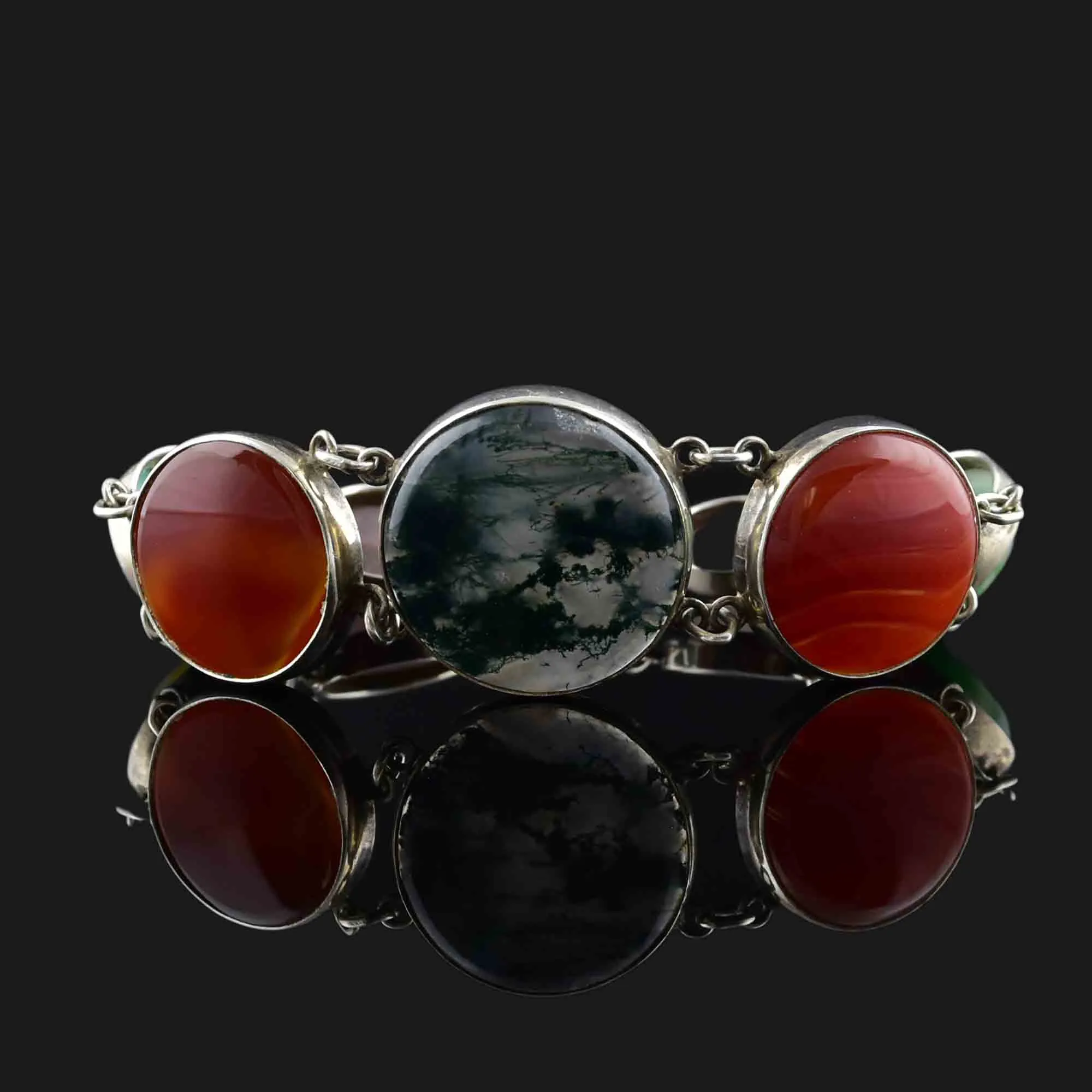 Vintage Silver Scottish Moss Agate Amethyst Banded Agate Bracelet