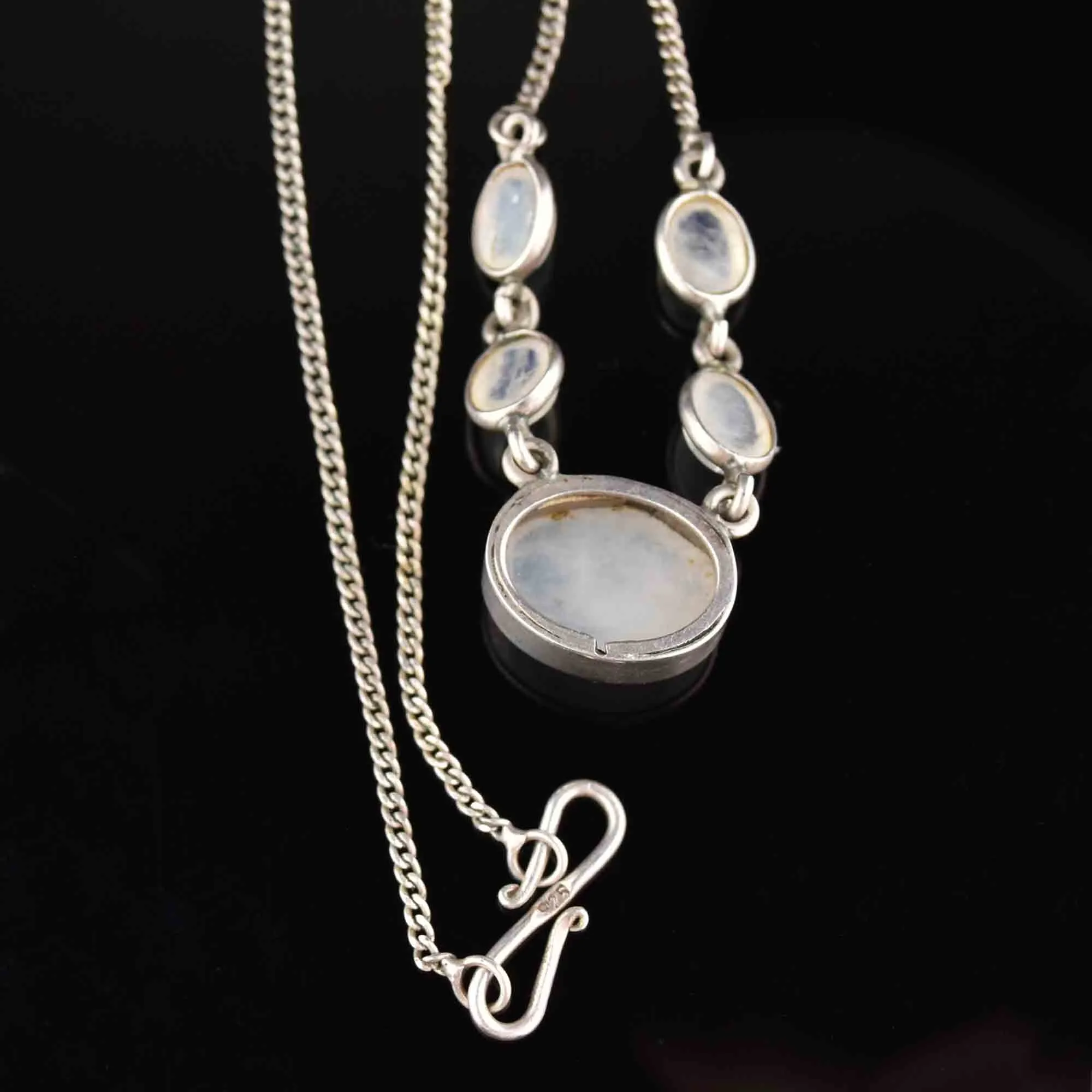 Vintage Sterling Silver Moonstone Pendant Drop Necklace