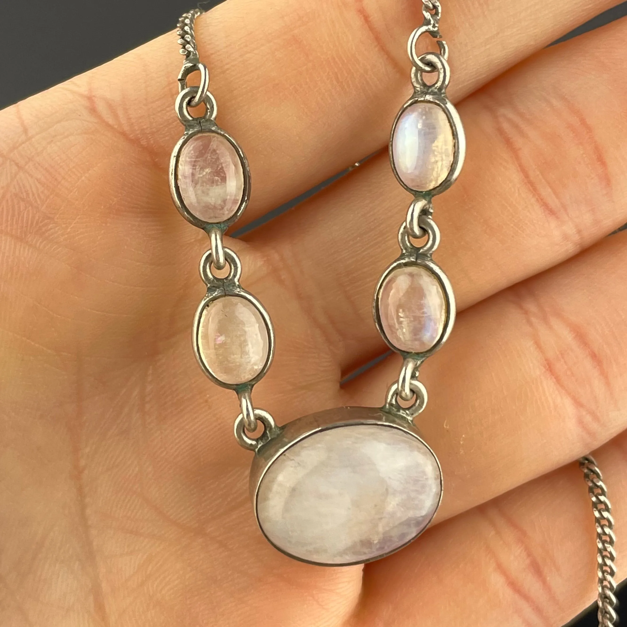 Vintage Sterling Silver Moonstone Pendant Drop Necklace