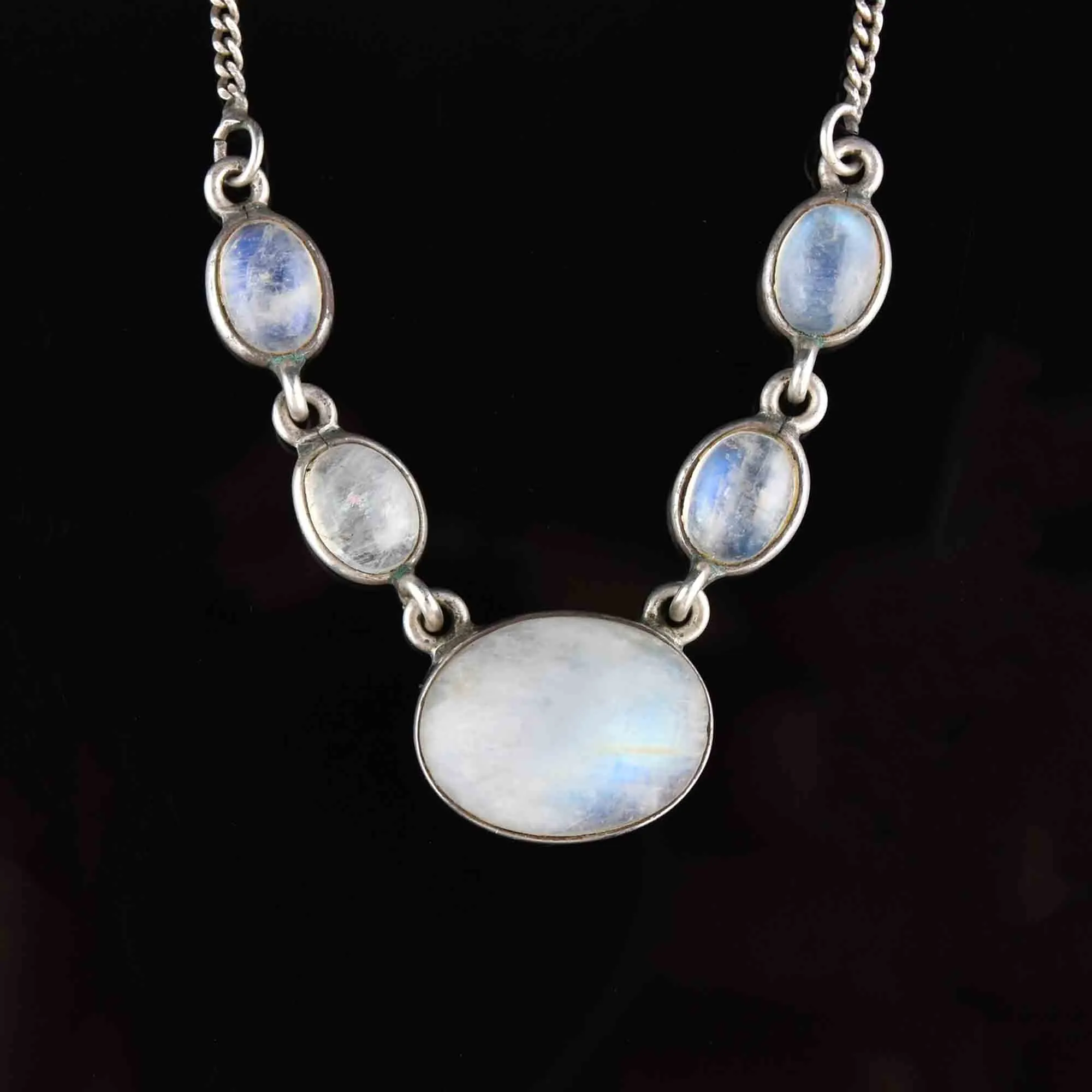 Vintage Sterling Silver Moonstone Pendant Drop Necklace