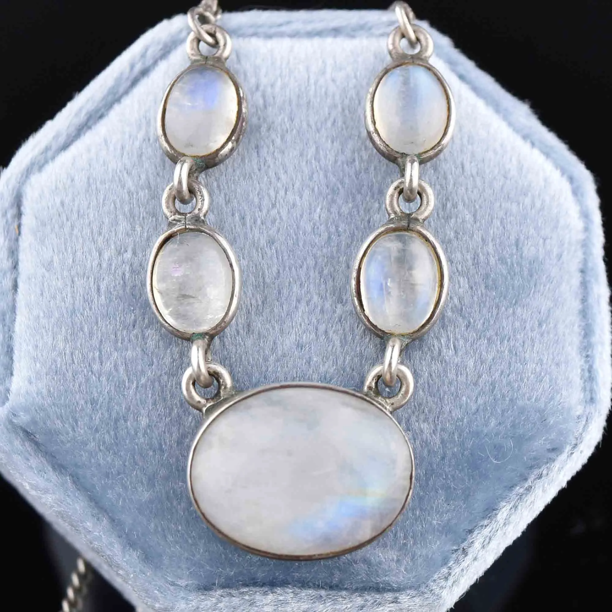 Vintage Sterling Silver Moonstone Pendant Drop Necklace
