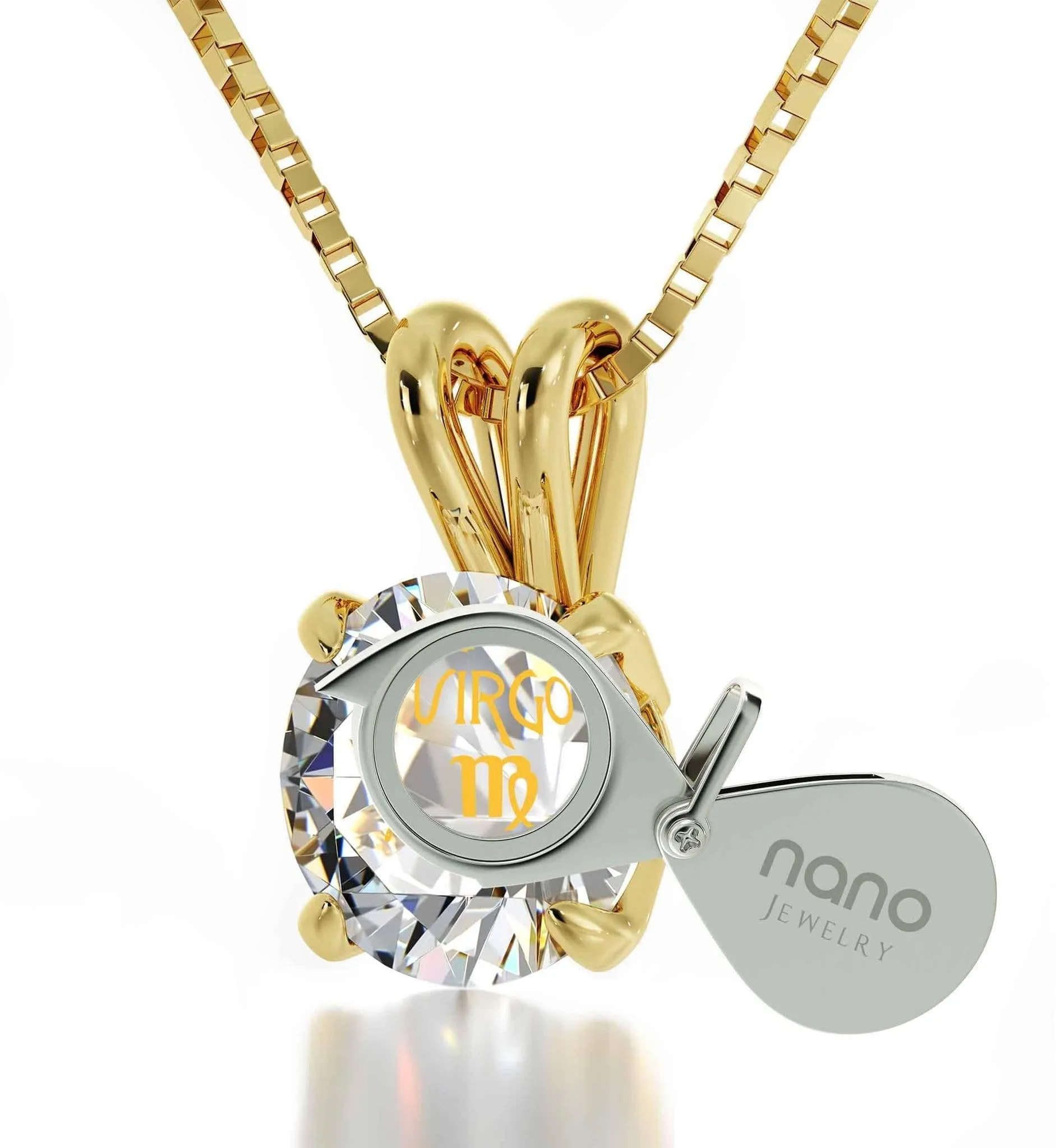 Virgo Sign, 14k Gold Necklace, Swarovski