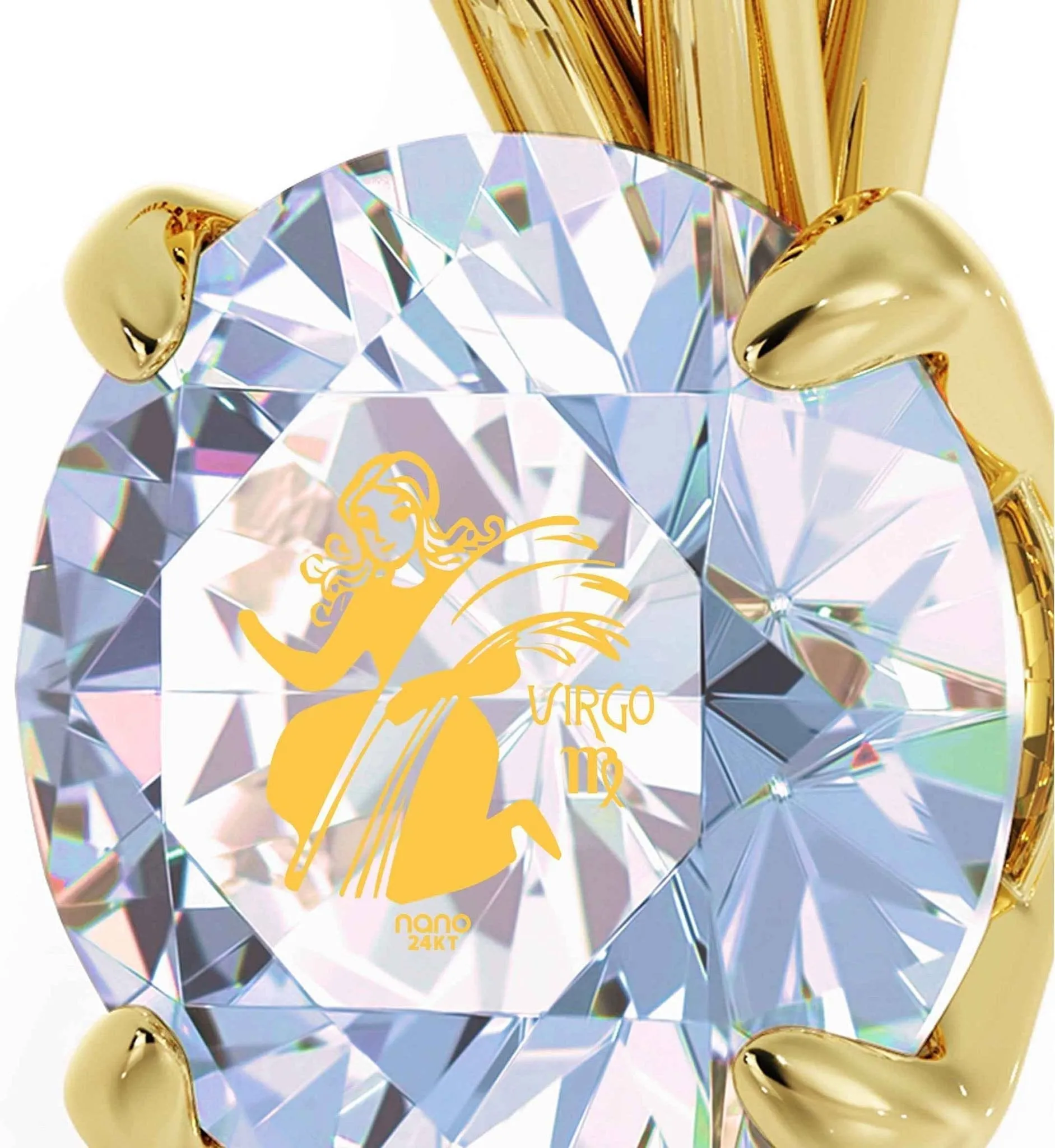 Virgo Sign, 14k Gold Necklace, Swarovski