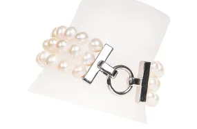 White Color Triple Strand Freshwater Pearl Bracelet 8-9mm