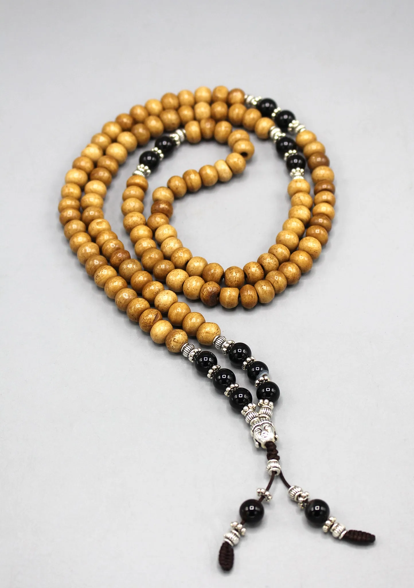 Yak Bone Mala With Onyx Beads and Buddha Head