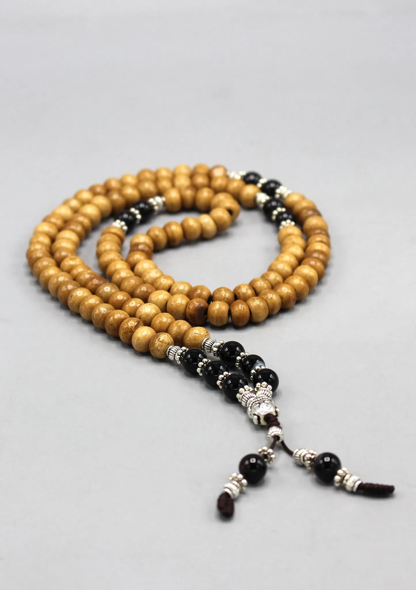 Yak Bone Mala With Onyx Beads and Buddha Head
