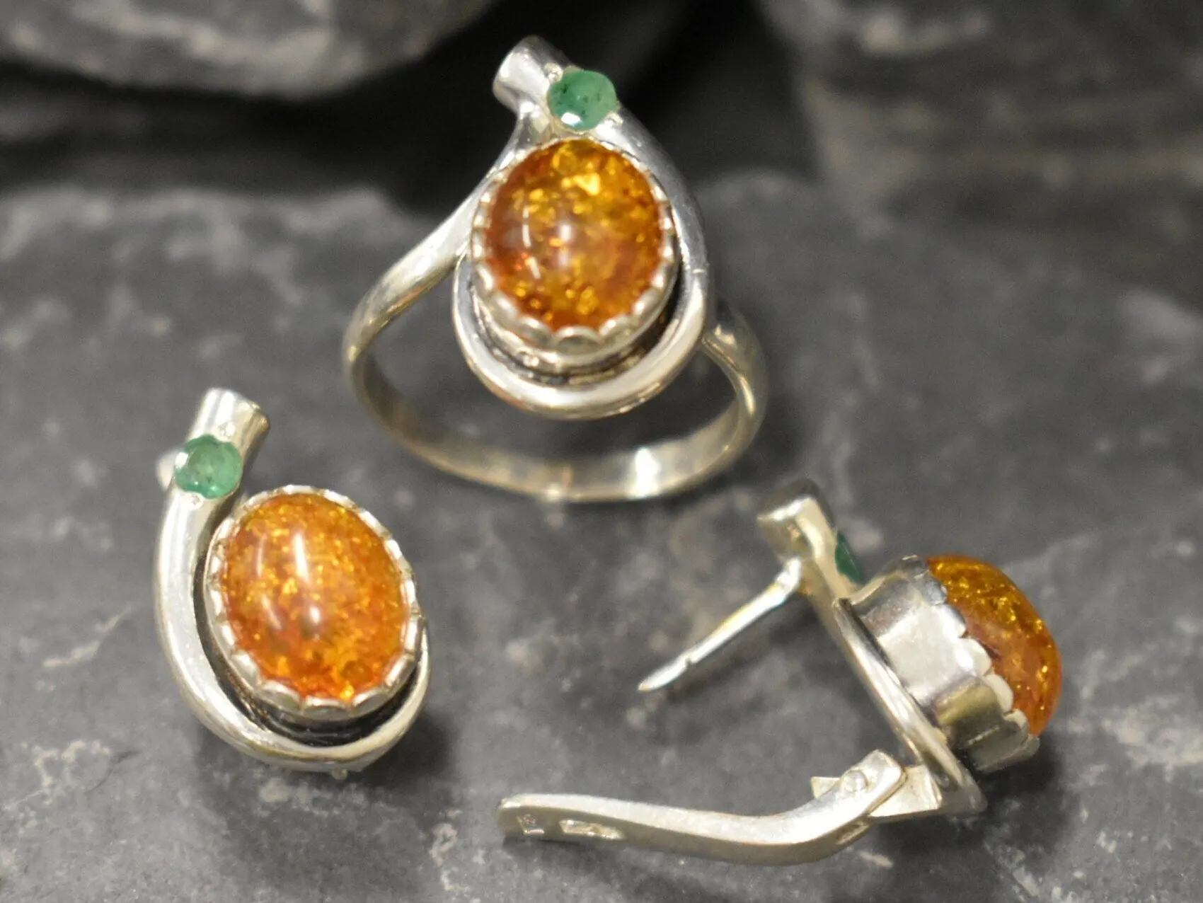 Yellow Amber Earrings -Natural Amber Earrings - Vintage Teardrop Earrings