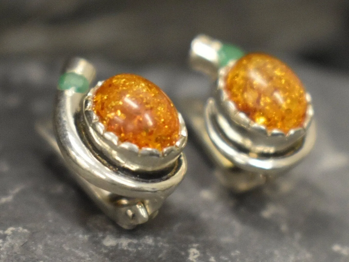 Yellow Amber Earrings -Natural Amber Earrings - Vintage Teardrop Earrings