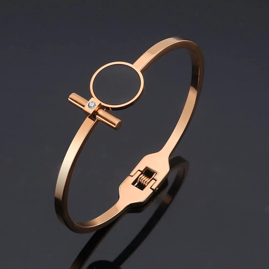 Yellow Chimes Kada Bracelet for Women Stainless Steel RoseGold Plated Black Circle Statement Style Kadaa Bracelet for Women and Girls.