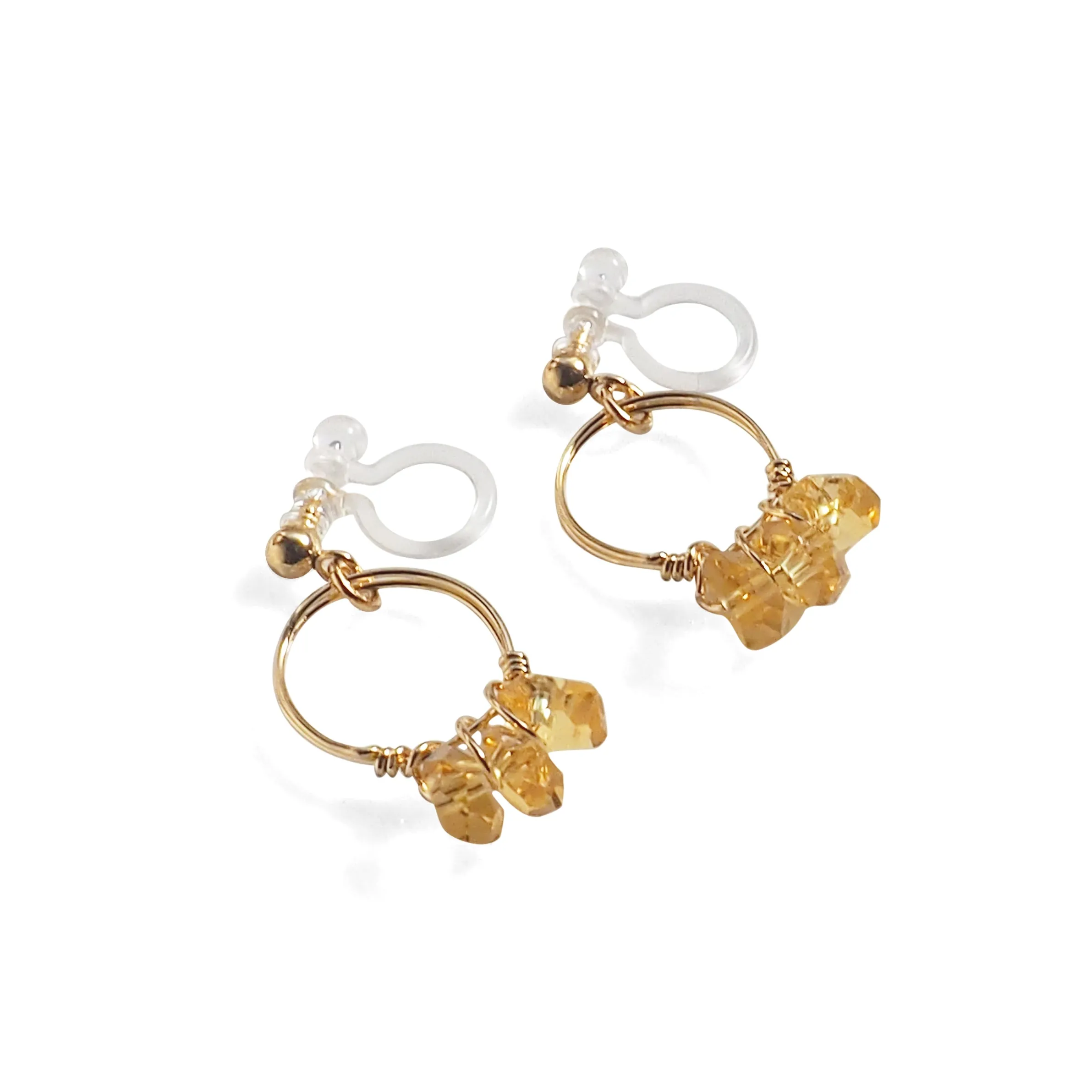 Yellow Citrine Gold Hoop Invisible Clip On Earrings