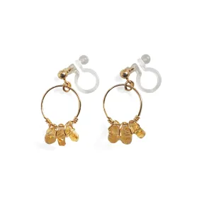 Yellow Citrine Gold Hoop Invisible Clip On Earrings