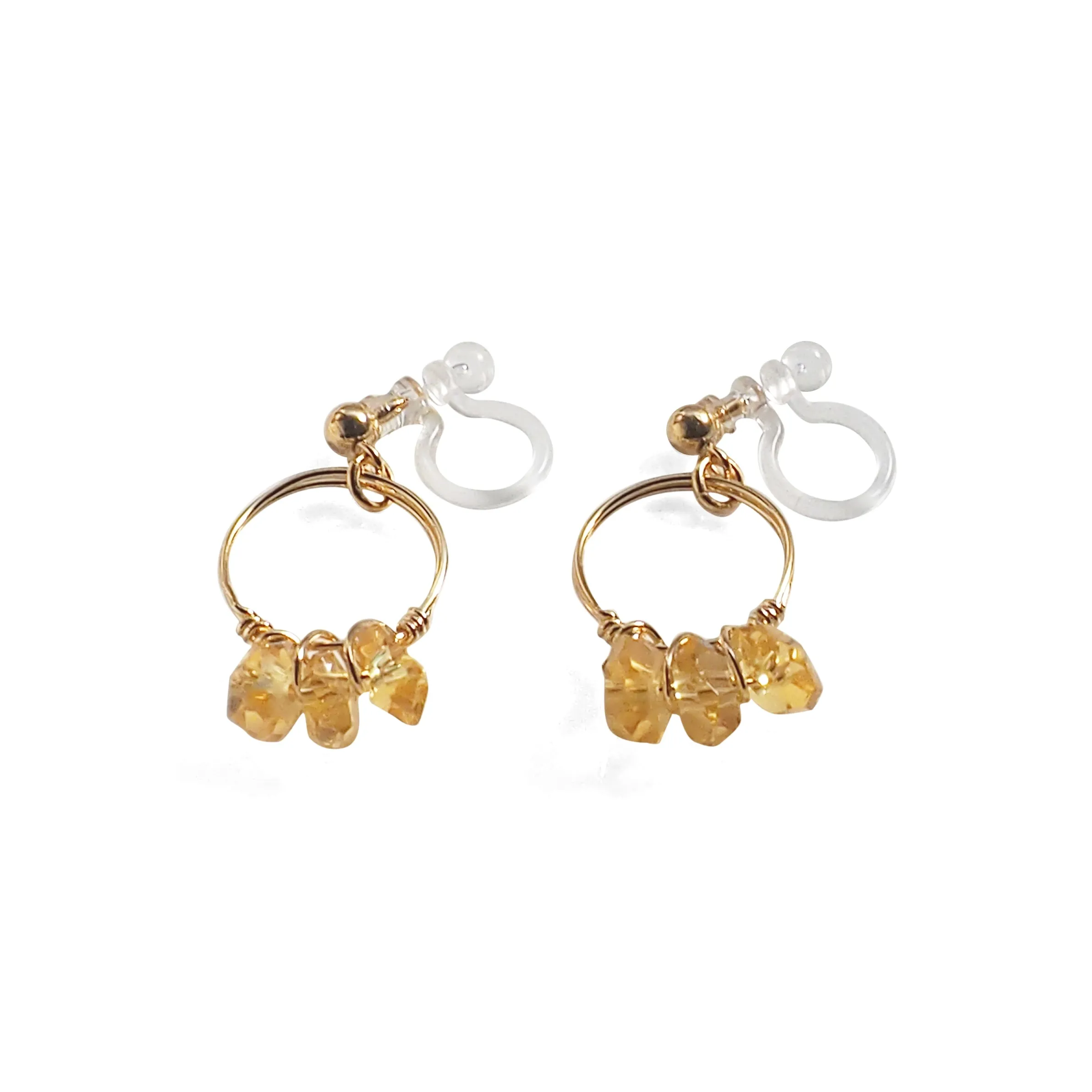 Yellow Citrine Gold Hoop Invisible Clip On Earrings