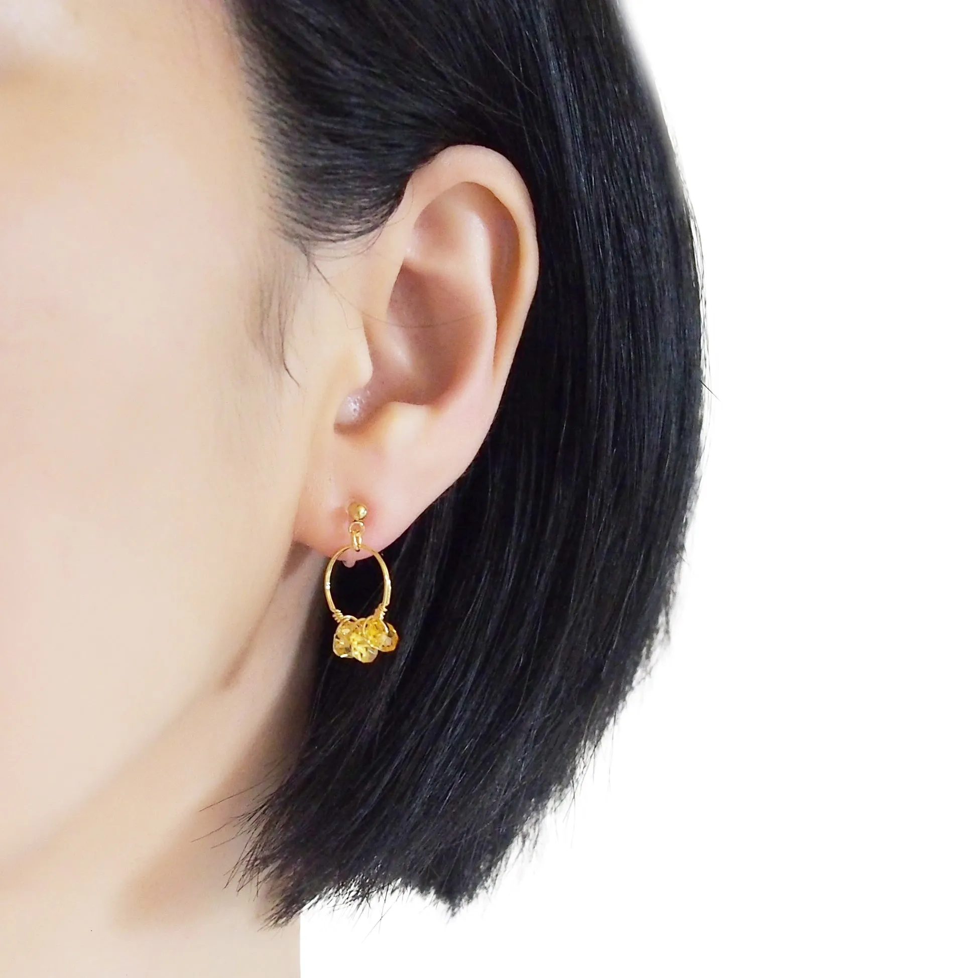 Yellow Citrine Gold Hoop Invisible Clip On Earrings