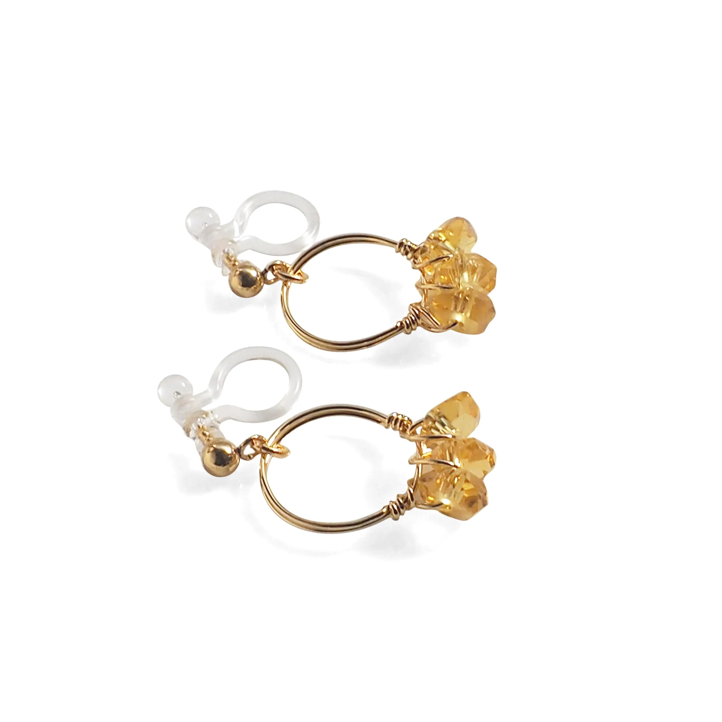 Yellow Citrine Gold Hoop Invisible Clip On Earrings