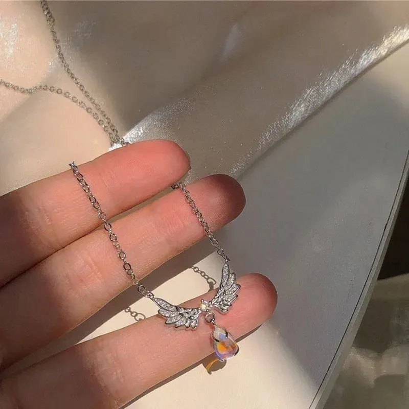 Zircon Angel Wings Pendant Necklace