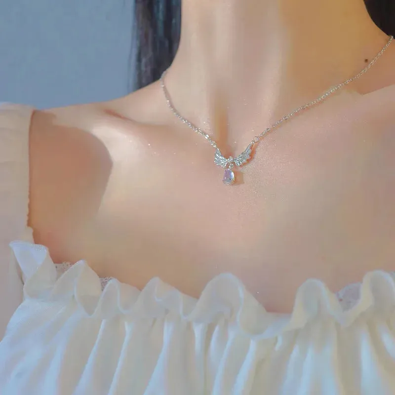 Zircon Angel Wings Pendant Necklace