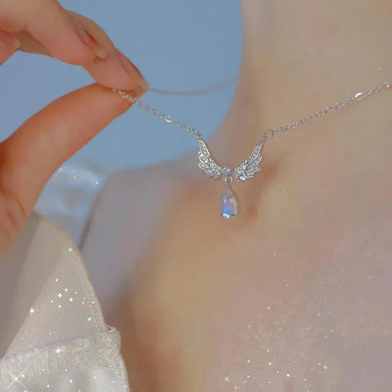 Zircon Angel Wings Pendant Necklace