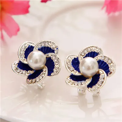 ZOSHI Lose money promotion Simulated Pearl Earrings wholesale Flower design silver plated ladies stud earrings jewelry 1pair/lot